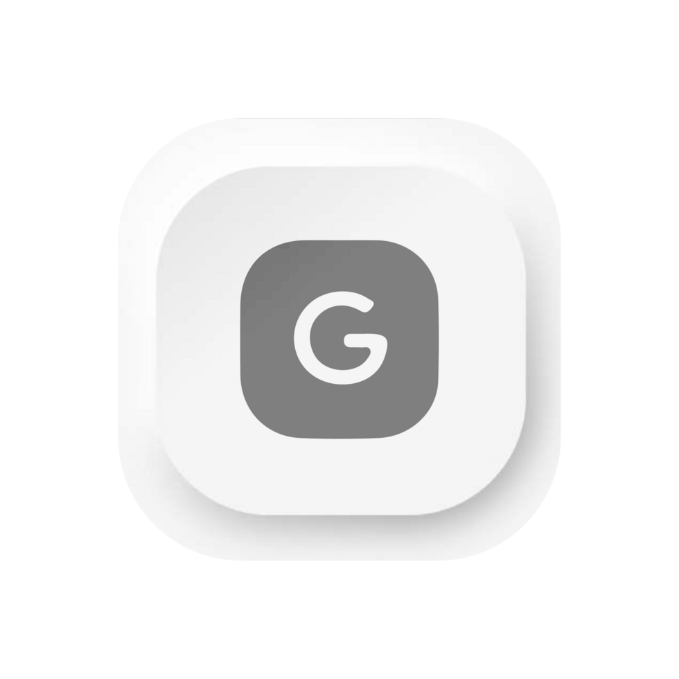 A white button with the letter g on it flat illustration flat png