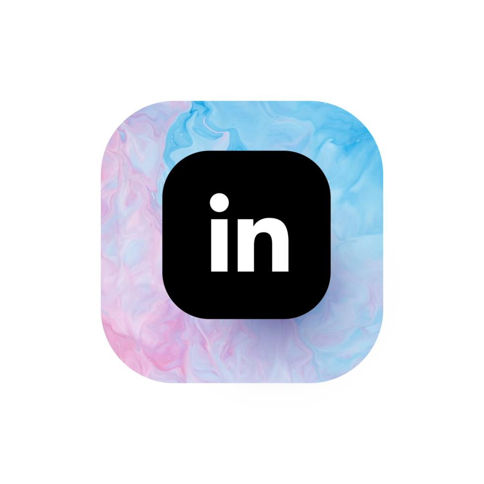 Linkedin logo with a blue and pink swirl png