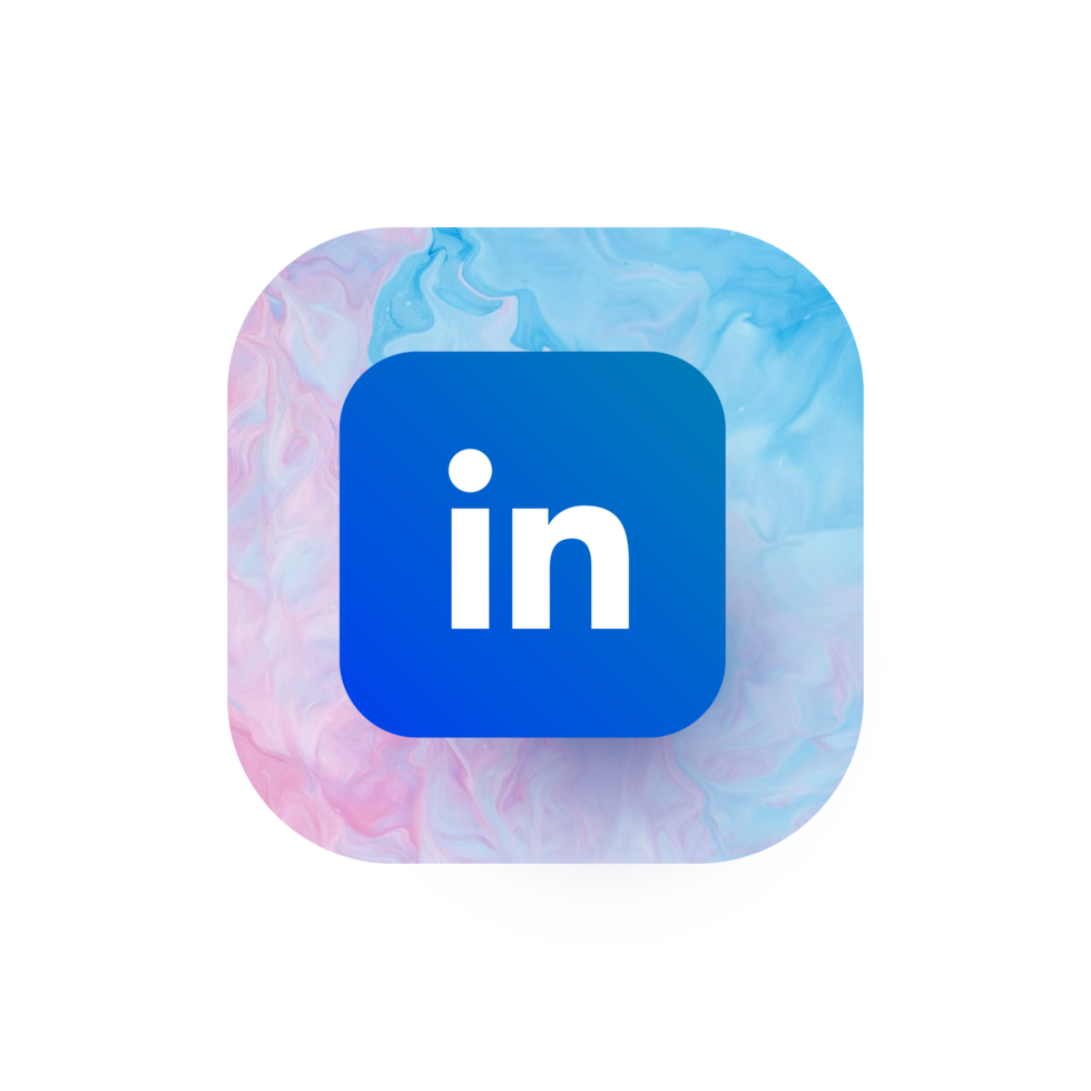 Linkedin logo on a blue and pink background png