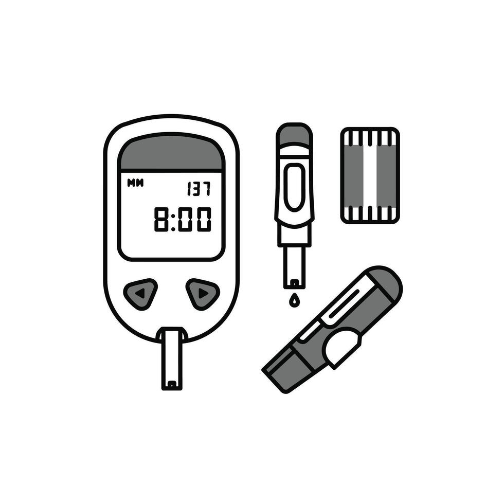 Blood Glucose Test Kit With Lancet and Test Strips on a White Background vector
