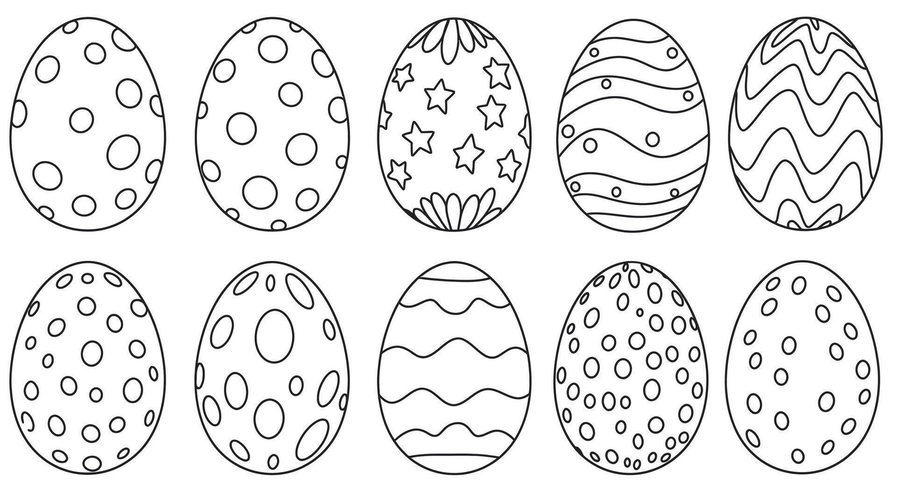 A High-Quality Outline of Several Large Easter Eggs Each With Unique Designs Such as Polka Dots Swirls Stars and Zigzags vector