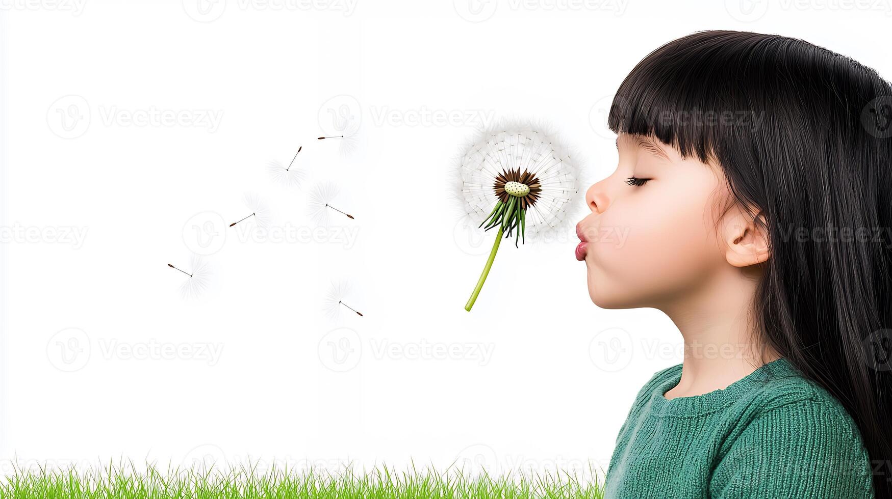 Innocent Child Blowing Dandelion Seeds on a Sunny Day, Evoking Feelings of Hope and Playfulness photo