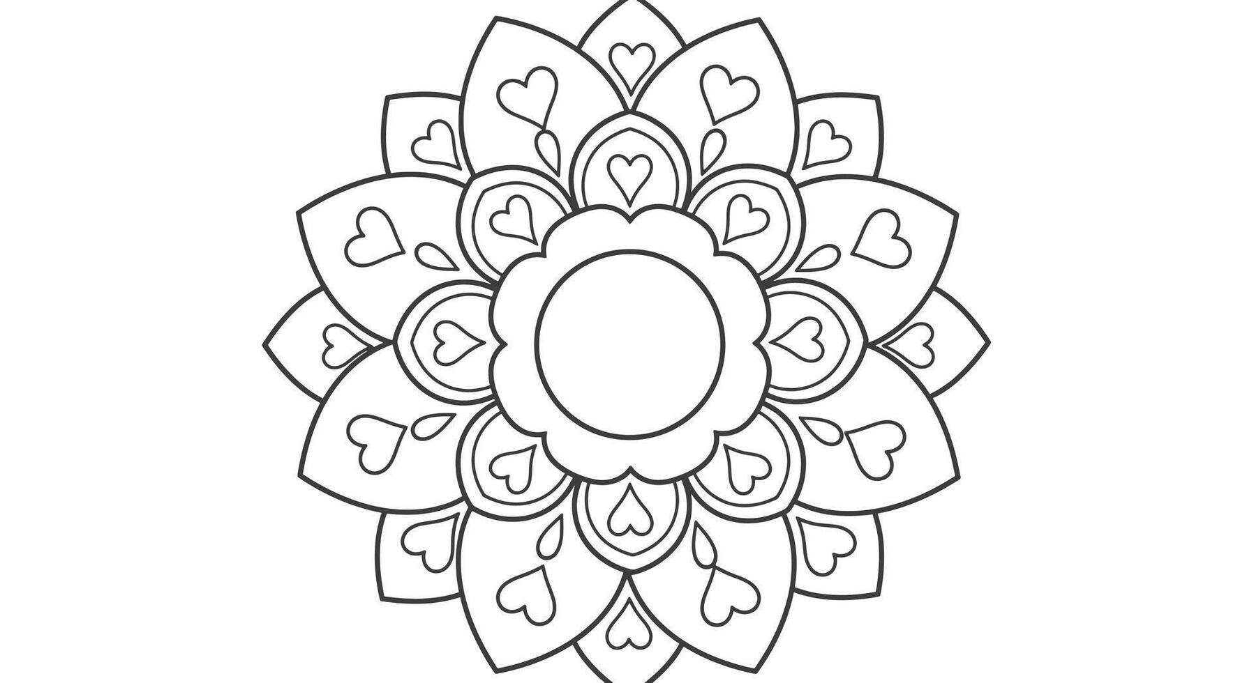 A Large Flower Mandala With a Central Circle and Rounded Petals Radiating Outward vector