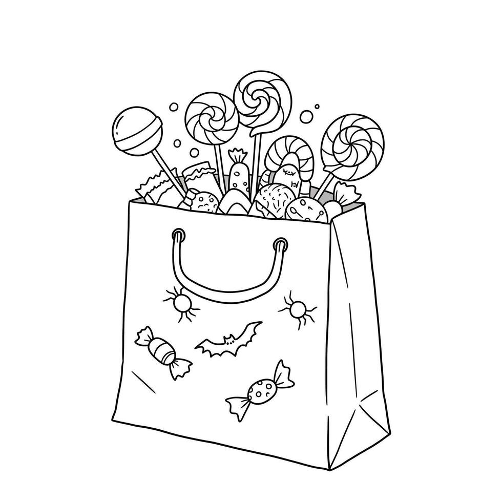 A coloring page with candy in a bag vector