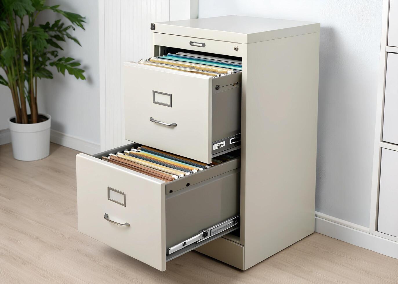 A file cabinet with two drawers and a file photo