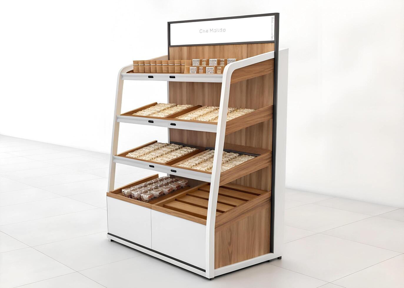A display case with various types of food photo