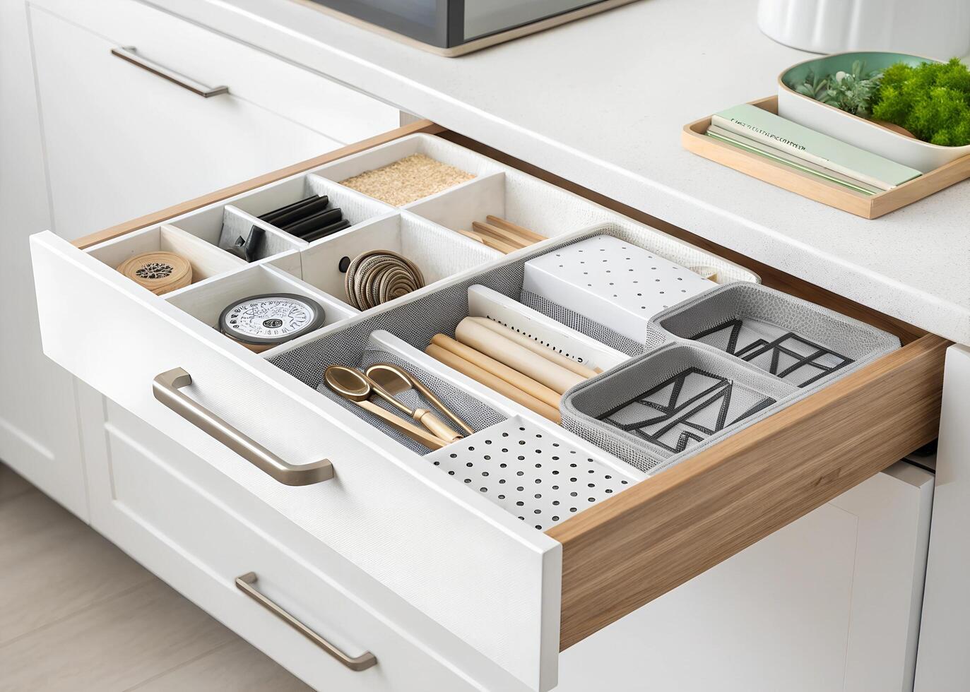 A drawer with a variety of items in it photo