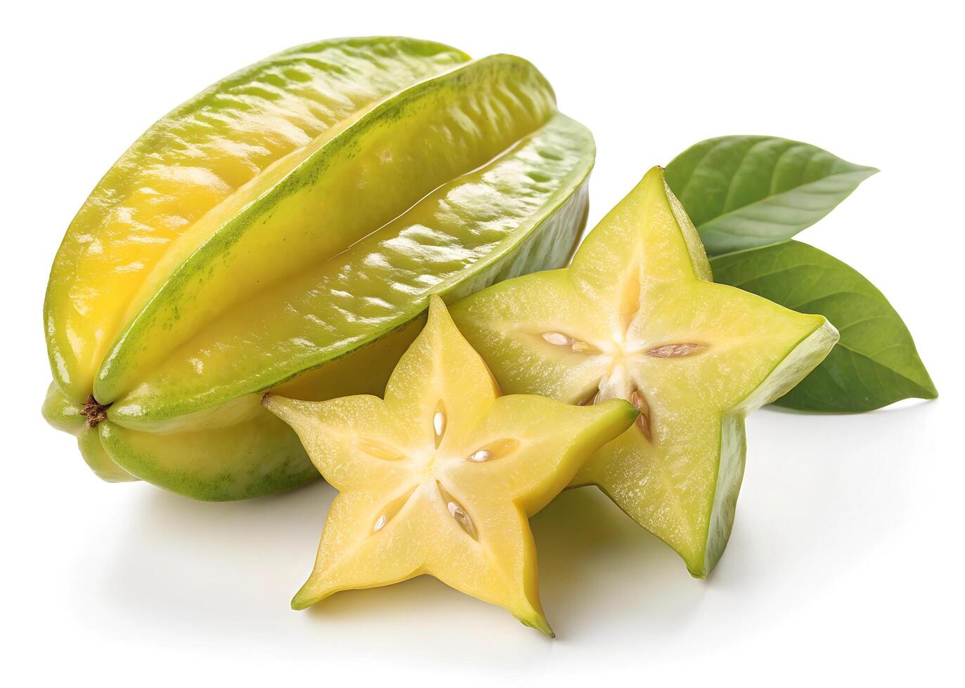 Carambola, or star fruit, is showcased against a white background photo