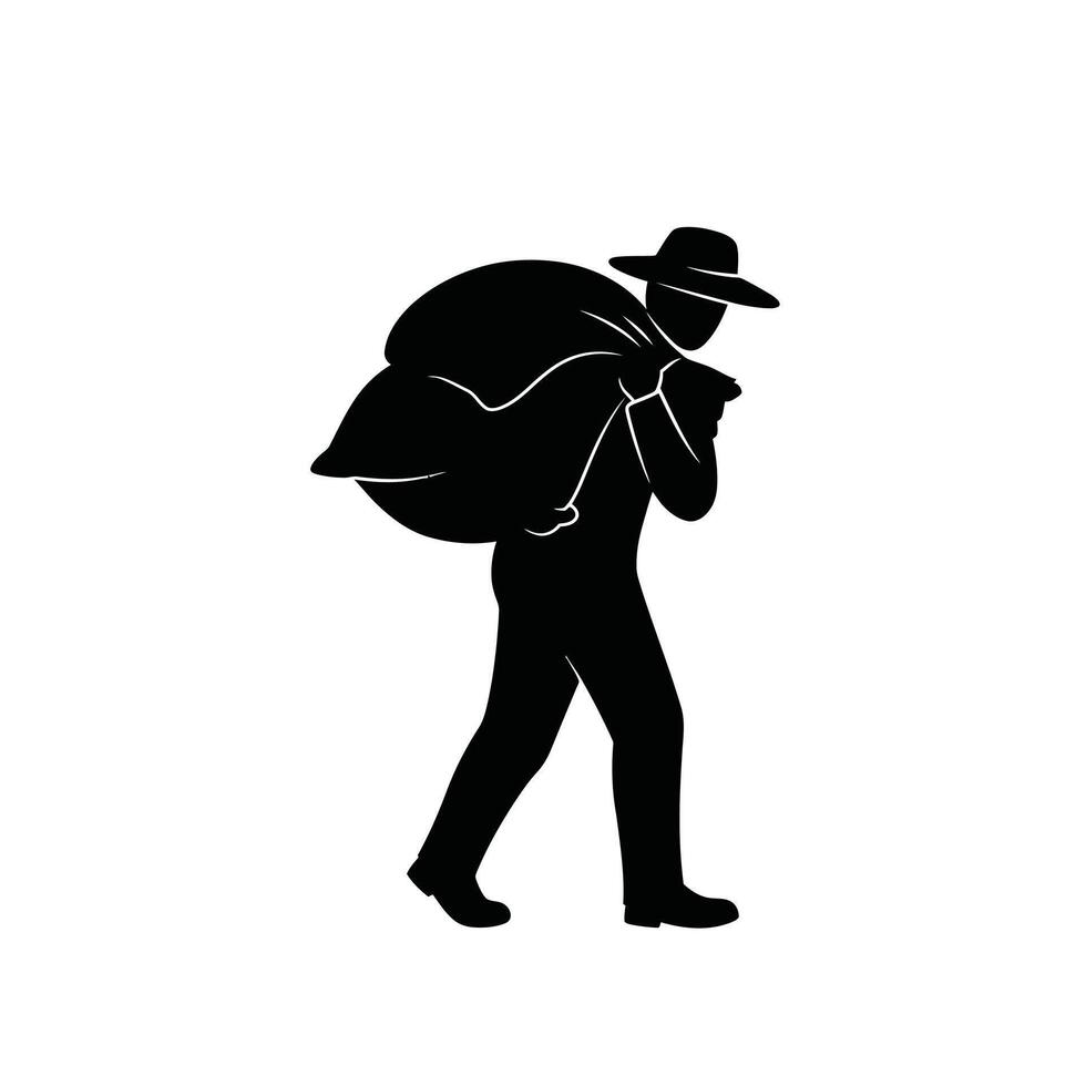 A silhouette of a man carrying a sack of grain vector