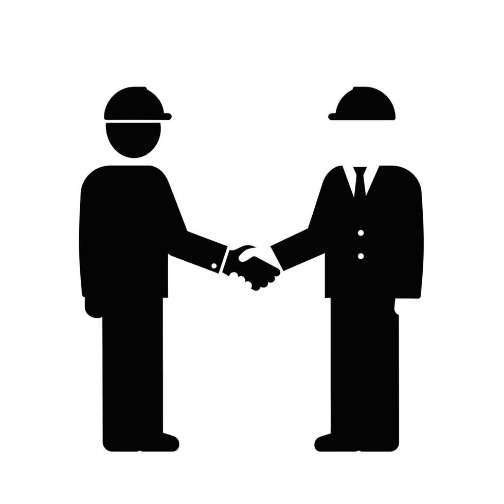 Two men shaking hands in a black and white silhouette vector