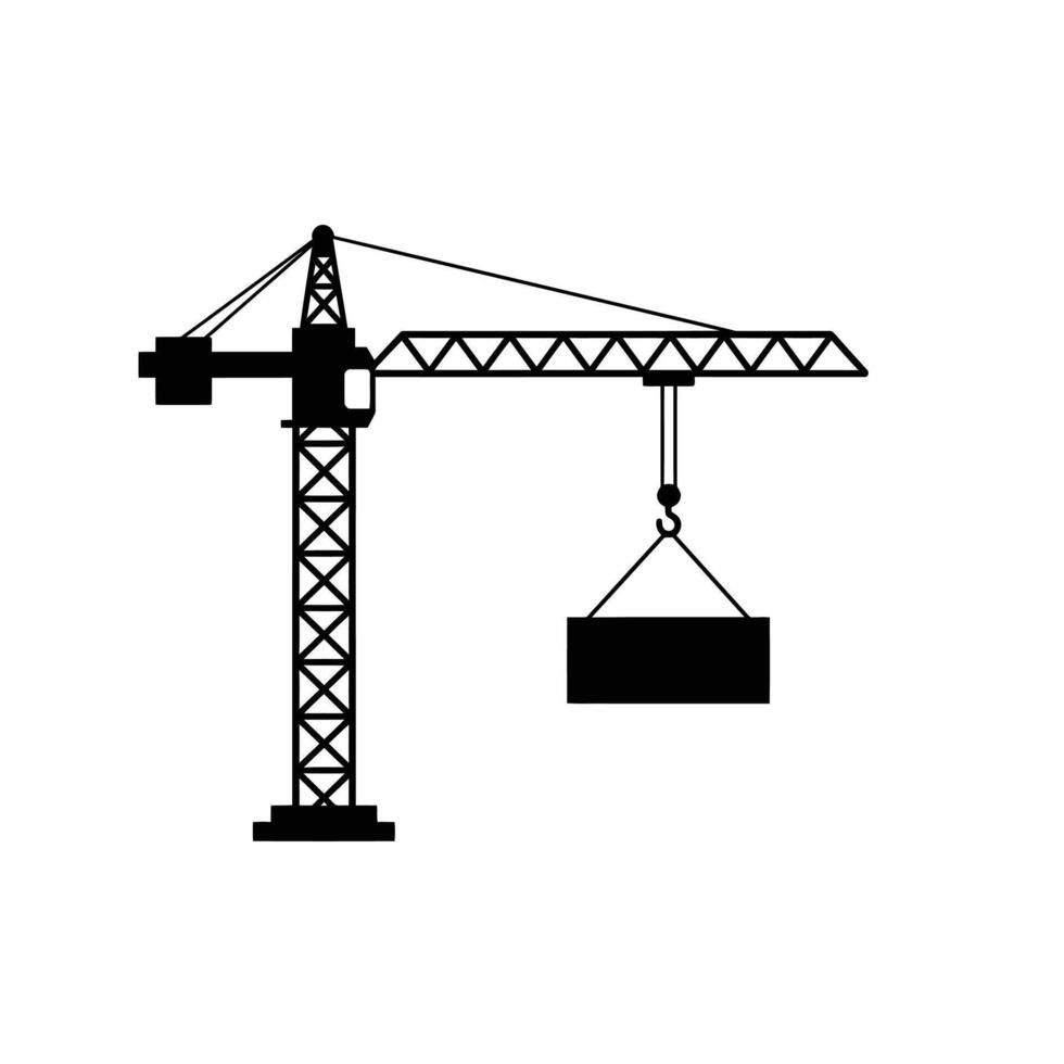 A solid icon of a crane with box vector
