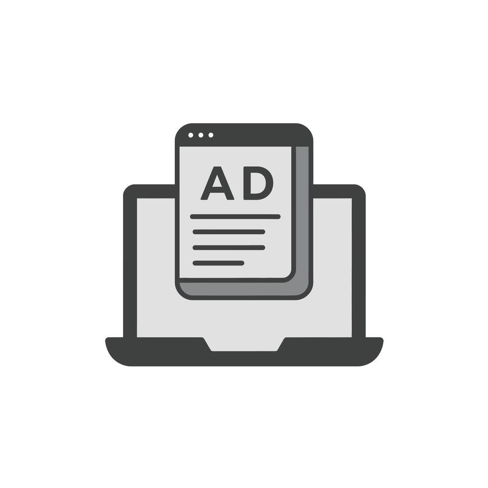 An ad on a laptop screen with a paper document vector