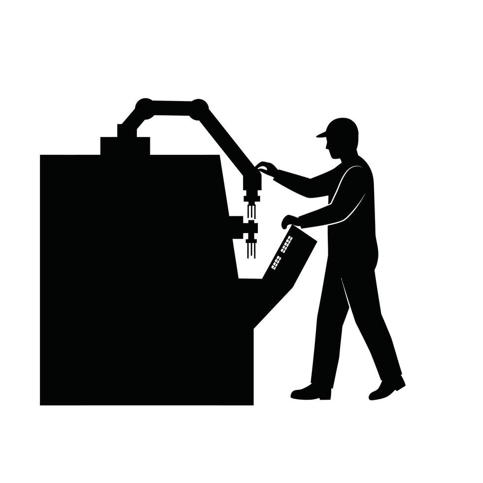 A silhouette of a man working on a machine vector