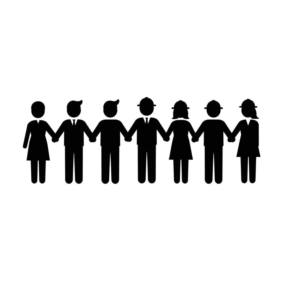 People holding hands in a line on a white background vector