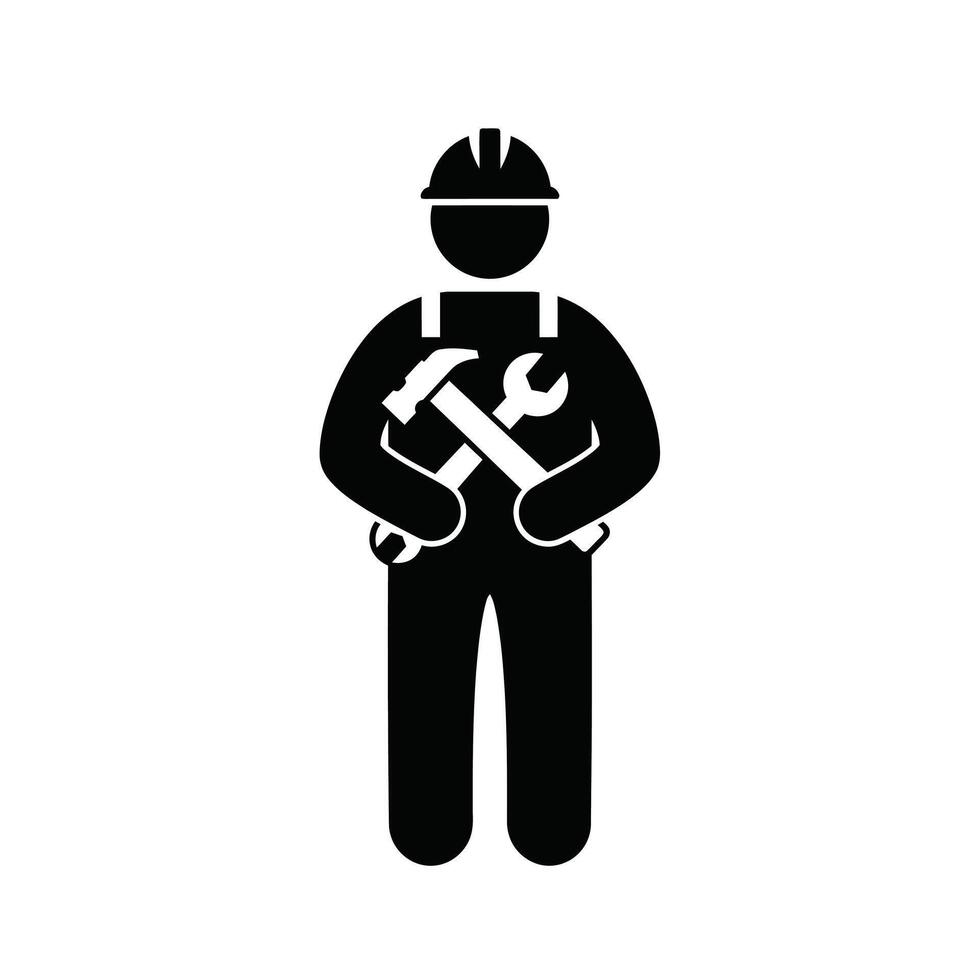 A black and white icon of a man holding a wrench vector