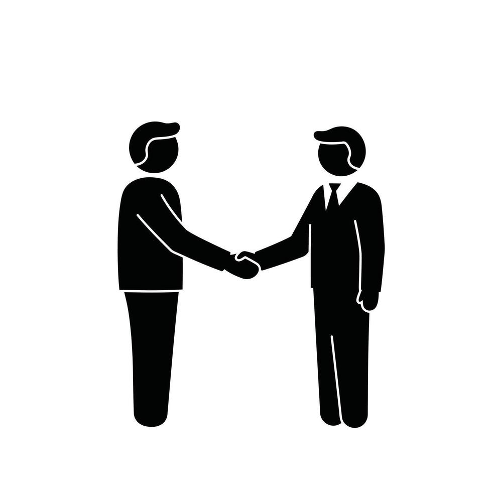 Two men shaking hands in a black and white illustration vector