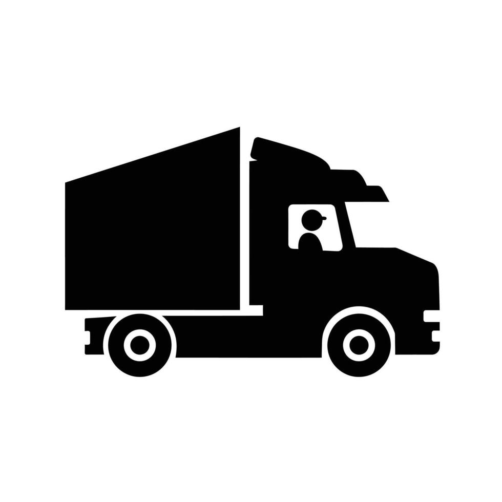 A black and white silhouette of a delivery truck vector