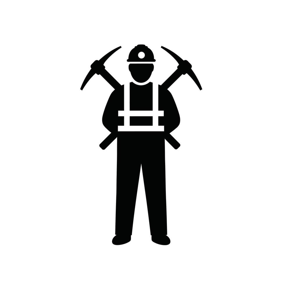 A black and white silhouette of a man with a pickax vector