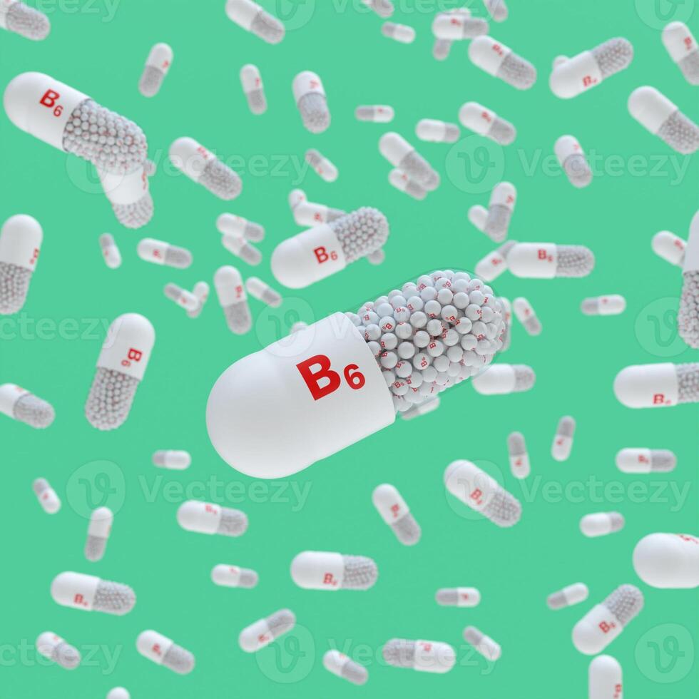Close-up of a pill capsule with the label Vitamin B6 photo