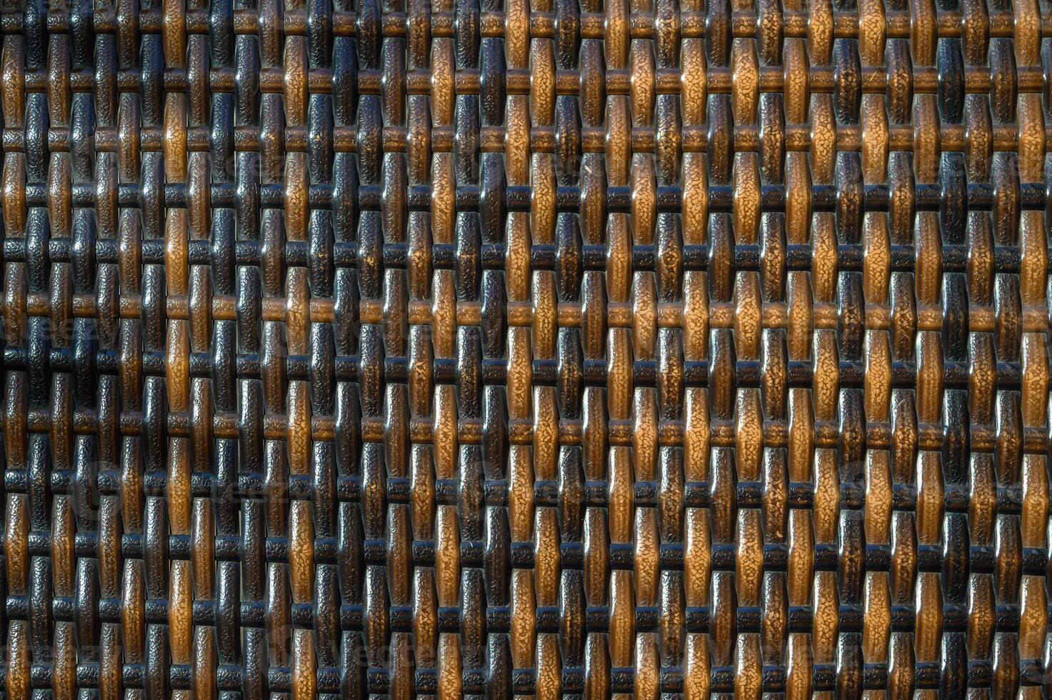 Intricate woven patterns in earthy tones create a captivating texture on a sunlit afternoon photo