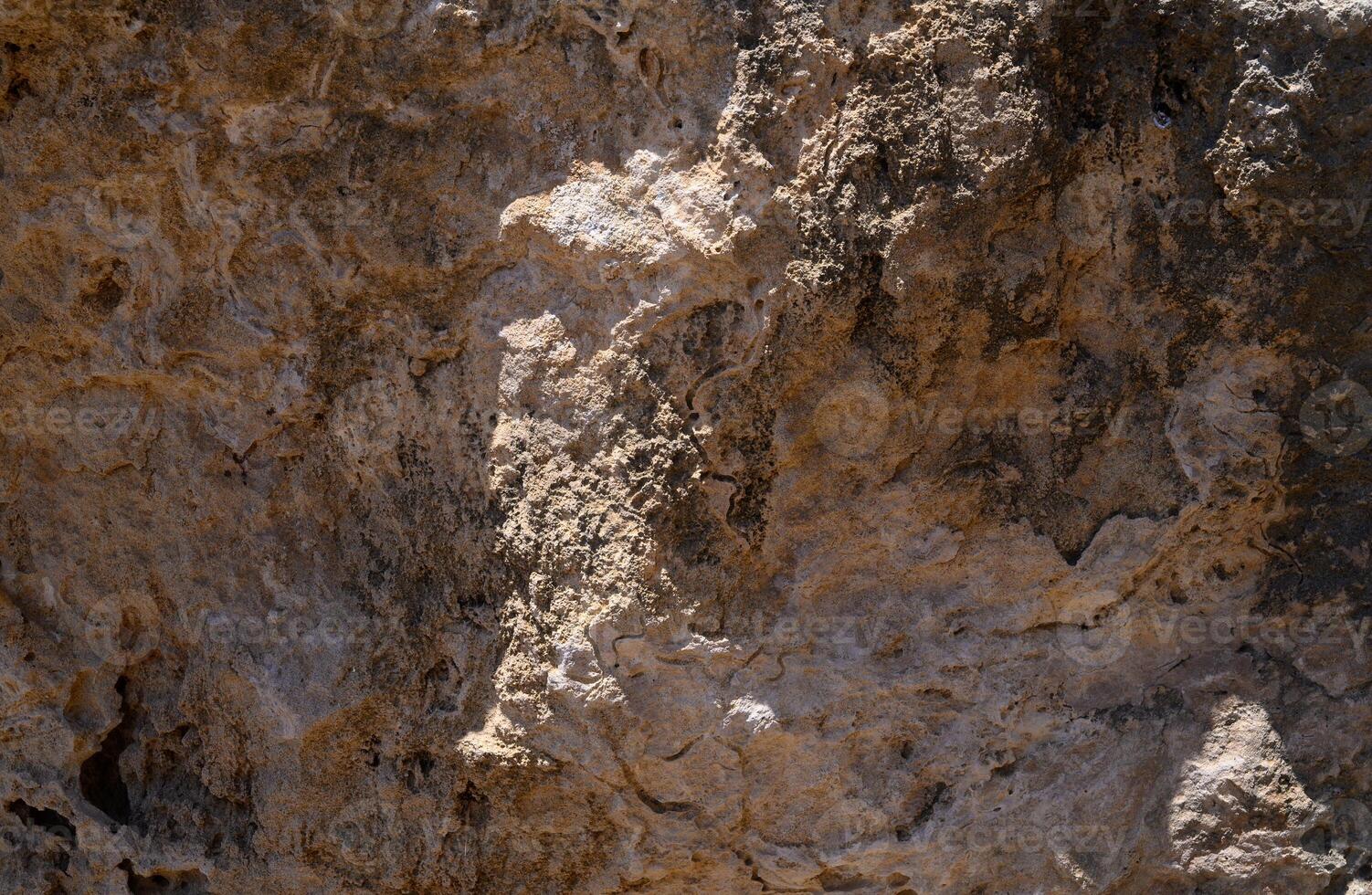 Intricate textures reveal the beauty of weathered stone in a sunlit landscape photo