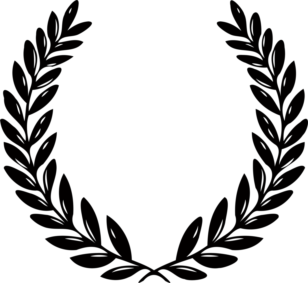 Simple line drawing. A wreath with berries and leaves on it is drawn in black and white. Laurel wreath icon, Decorative Elements Of Plants png