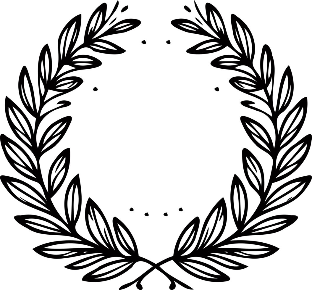 Simple line drawing. A wreath with berries and leaves on it is drawn in black and white. Laurel wreath isolated illustration. Decorative Elements Of Plants png