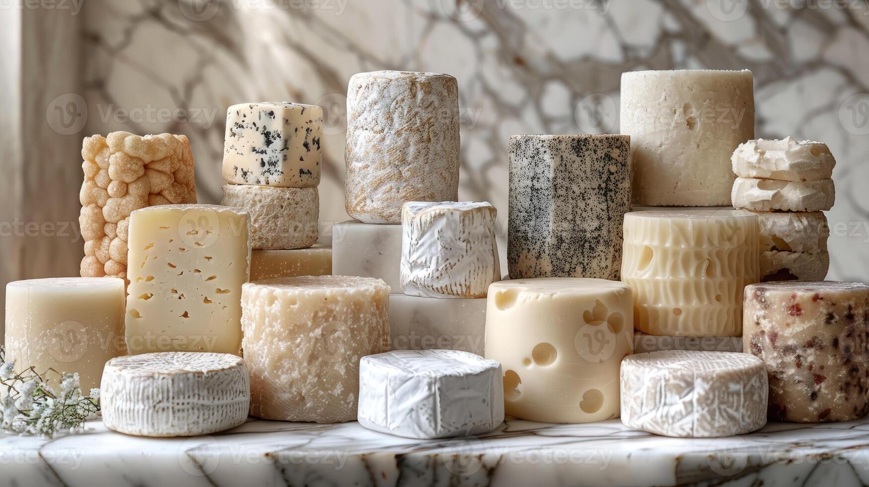 Artisan Cheese Selection Variety of Gourmet Cheeses on Marble photo