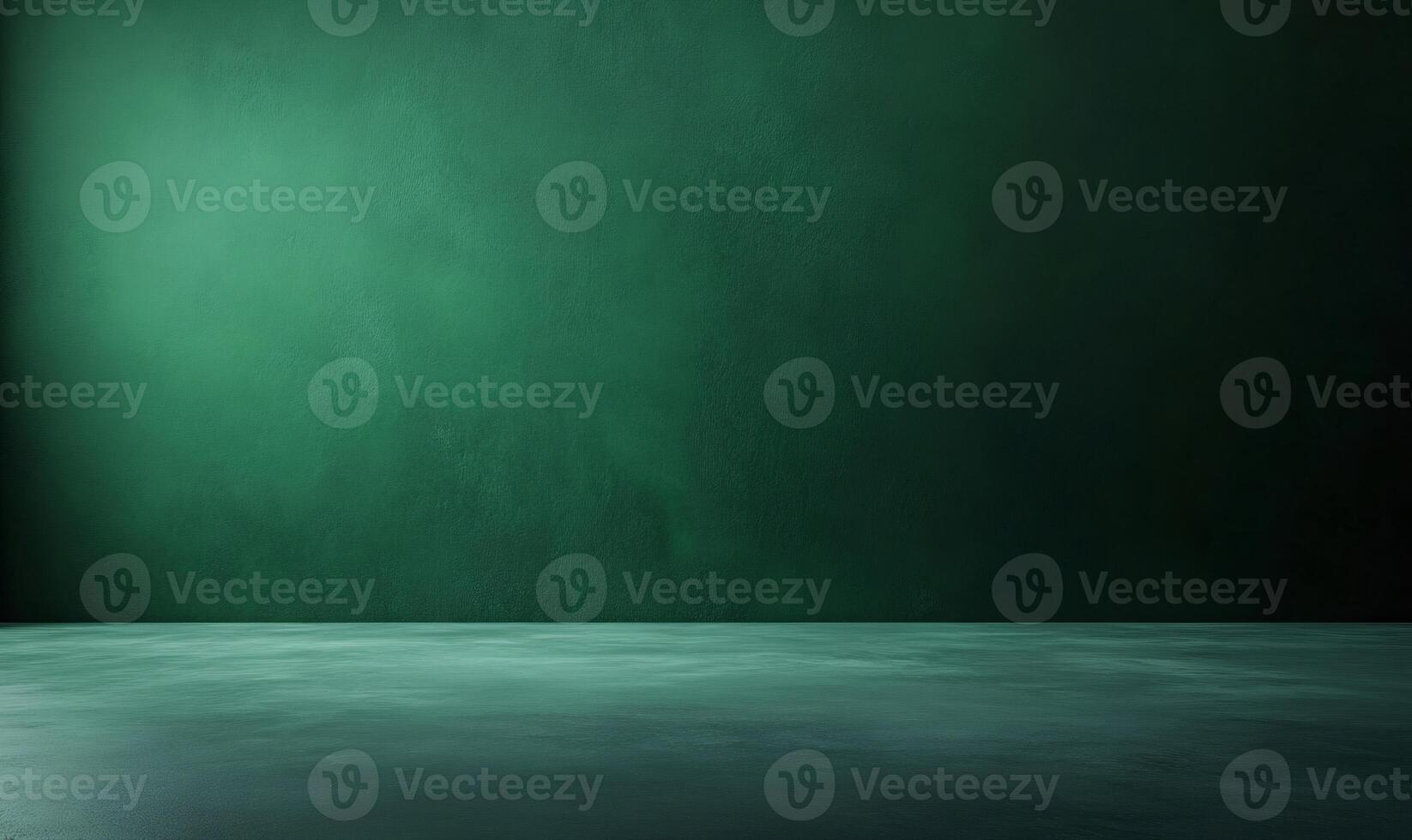 Empty room with green concrete wall and floor background illuminating with spot light, ideal for product placement photo