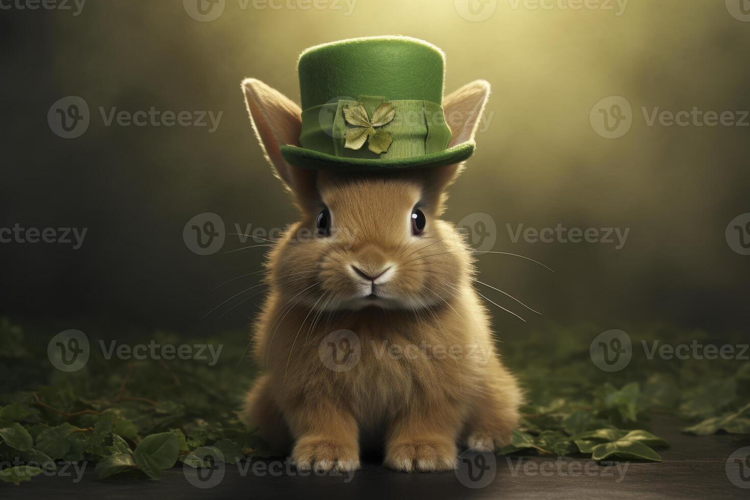 A rabbit wearing a green hat photo