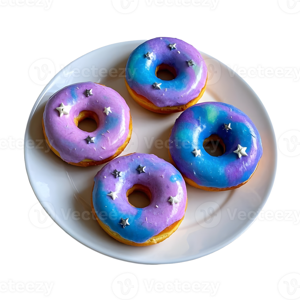 A plate with four donuts on it png