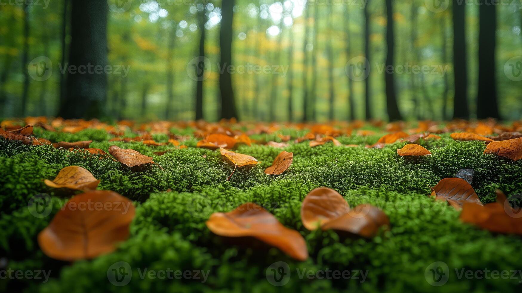 Autumn leaves on the ground in a forest photo
