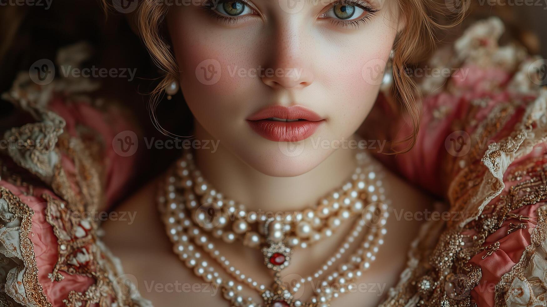 A beautiful woman with pearls and a crown photo