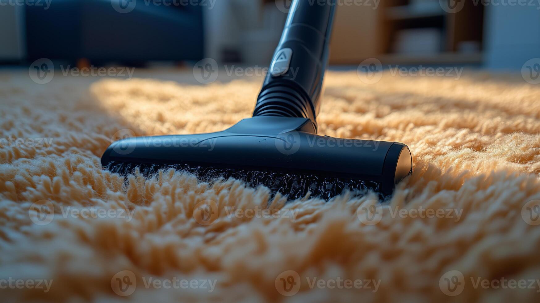 A vacuum cleaner on a carpet in a living room photo