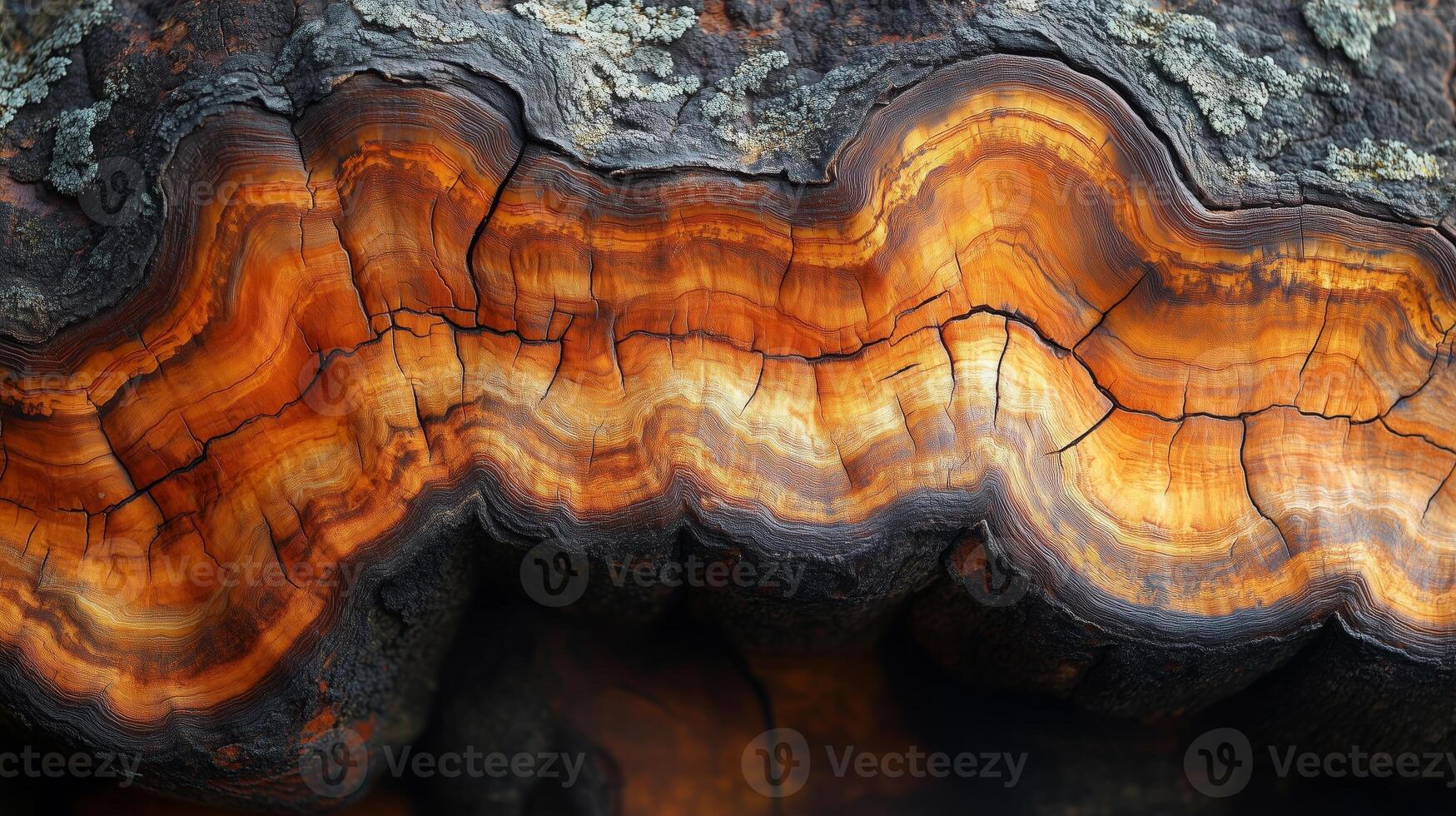 A close up of a tree trunk with a brown and orange stripe photo