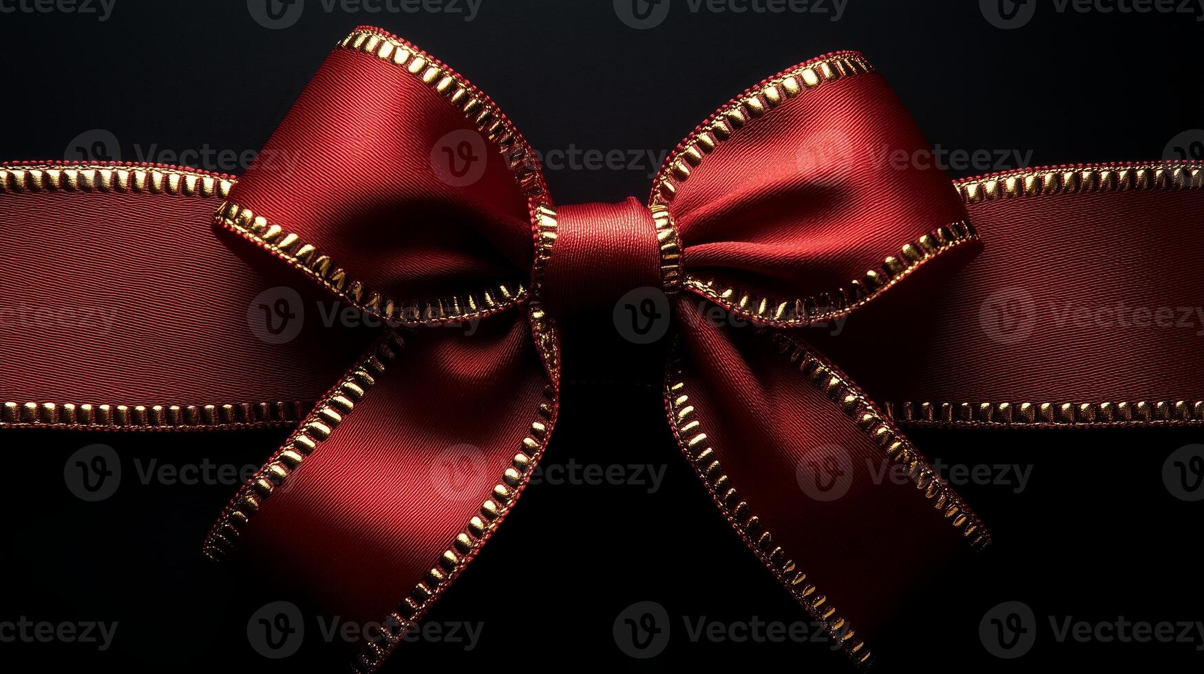 large red ribbon with golden edges, tied in an elegant bow photo