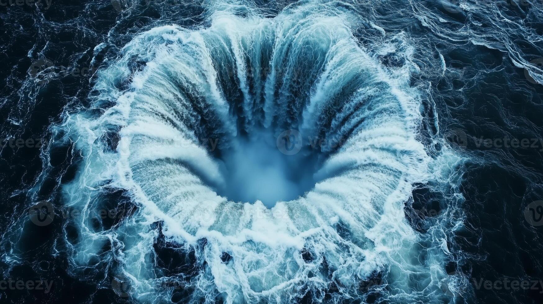 Aerial view of large water turbine creating powerful vortex photo