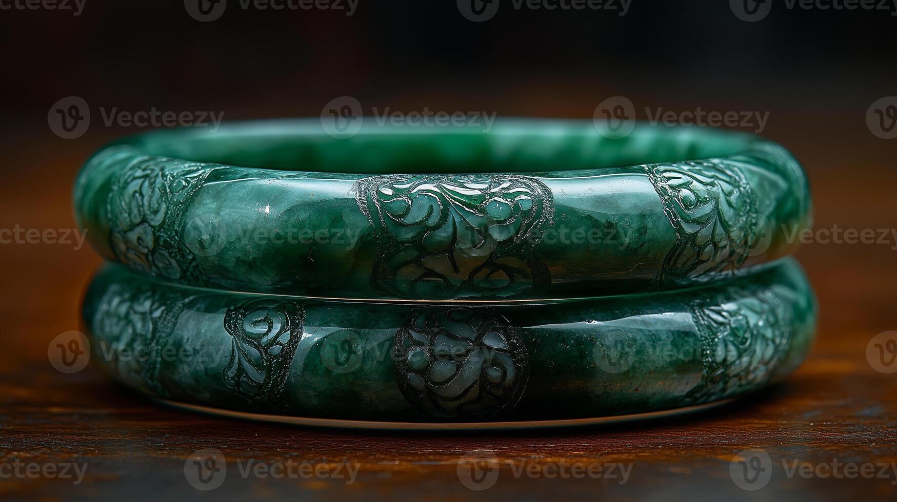 2 pair of green and white jade bangles arranged photo