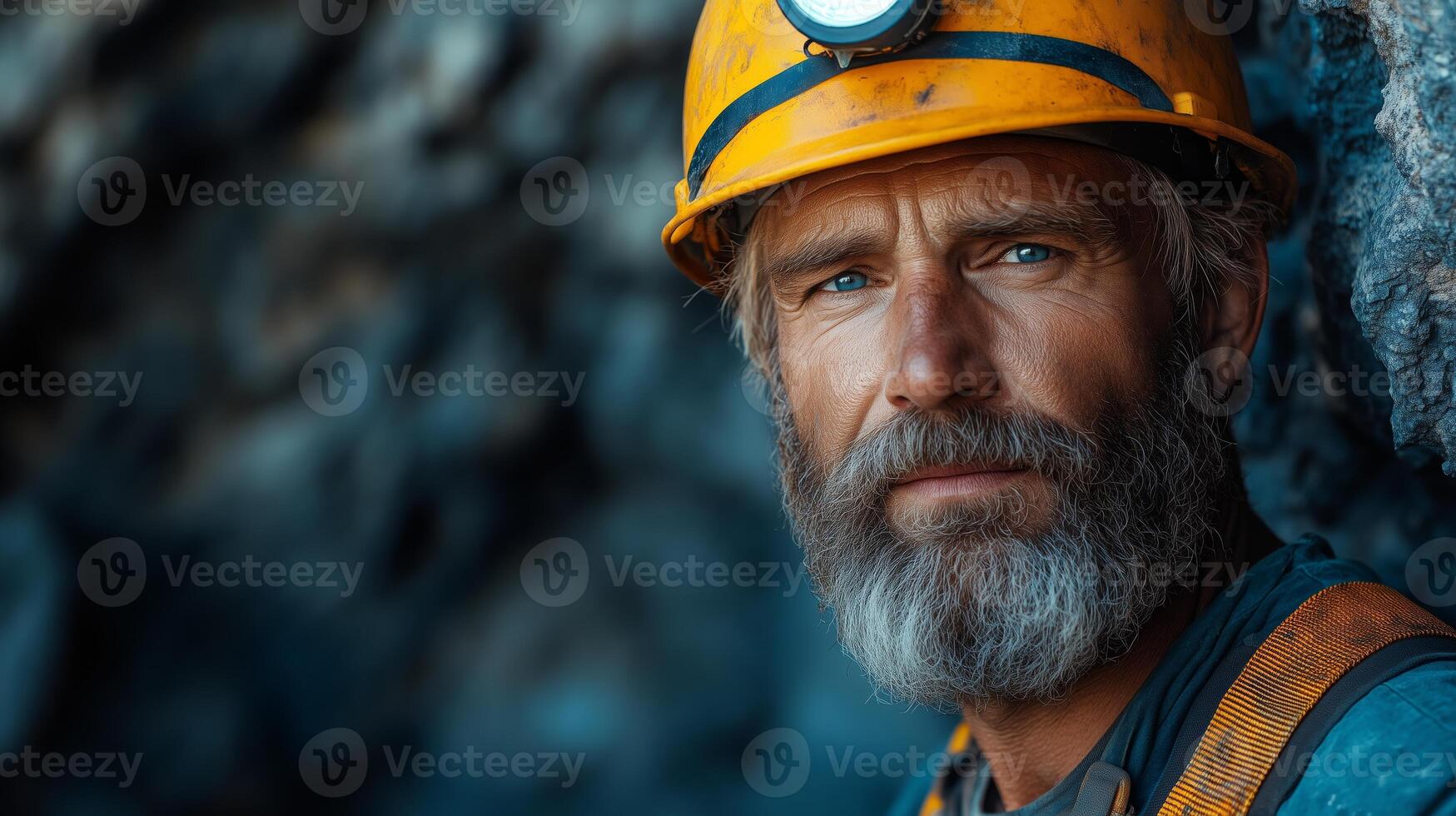 A man with a beard and a hard hat in a mine photo
