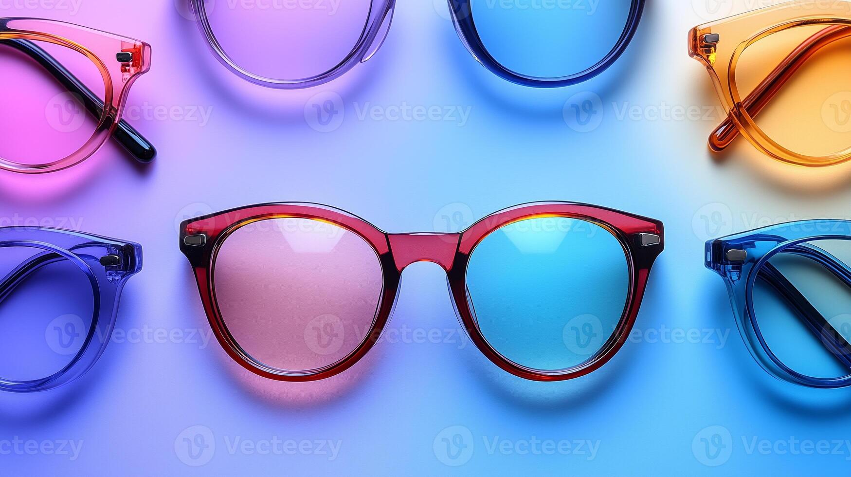 Stylish eyeglasses over pastel background. Optical store photo