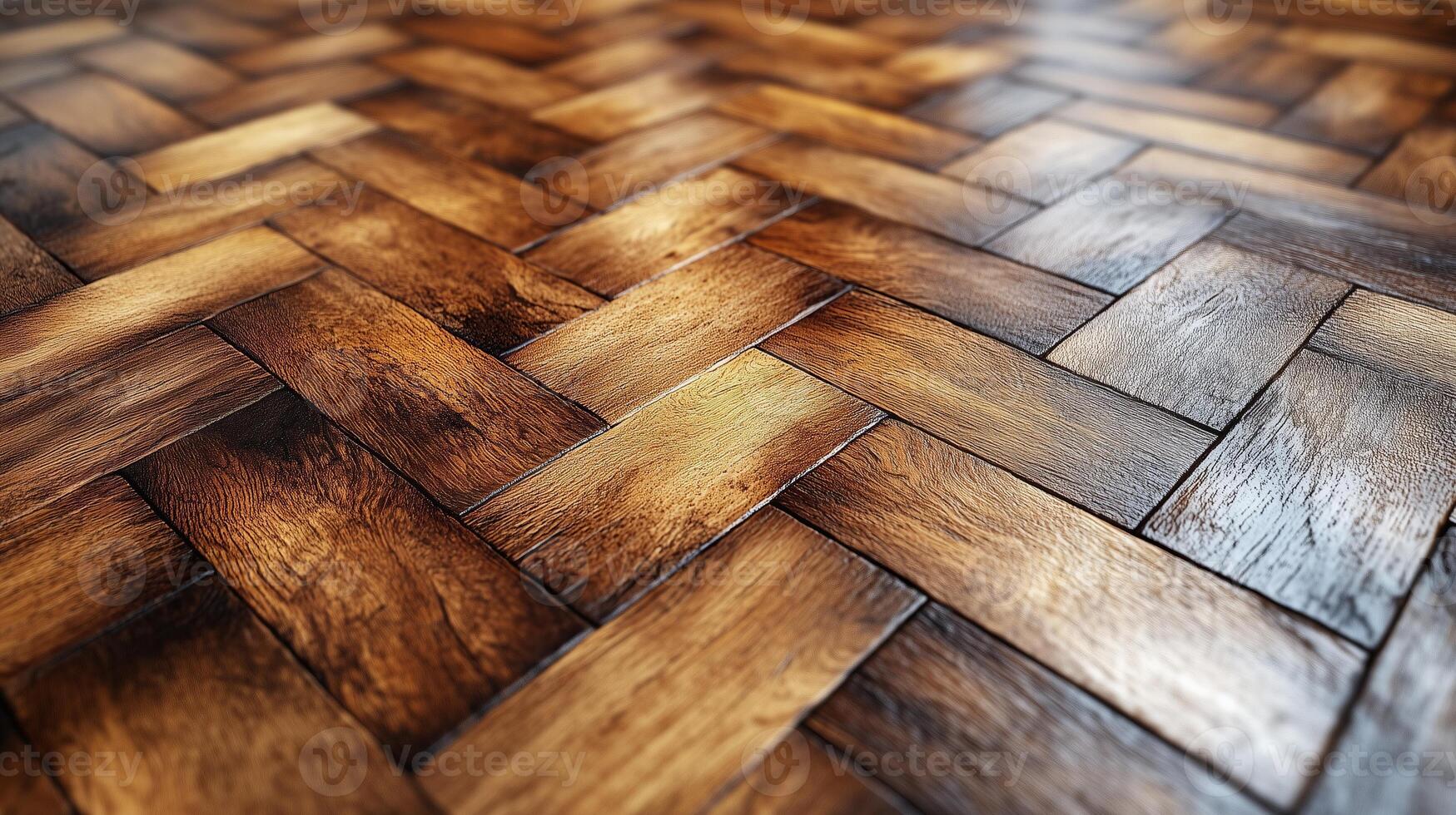 A close up of a wooden floor with a herringbone pattern photo