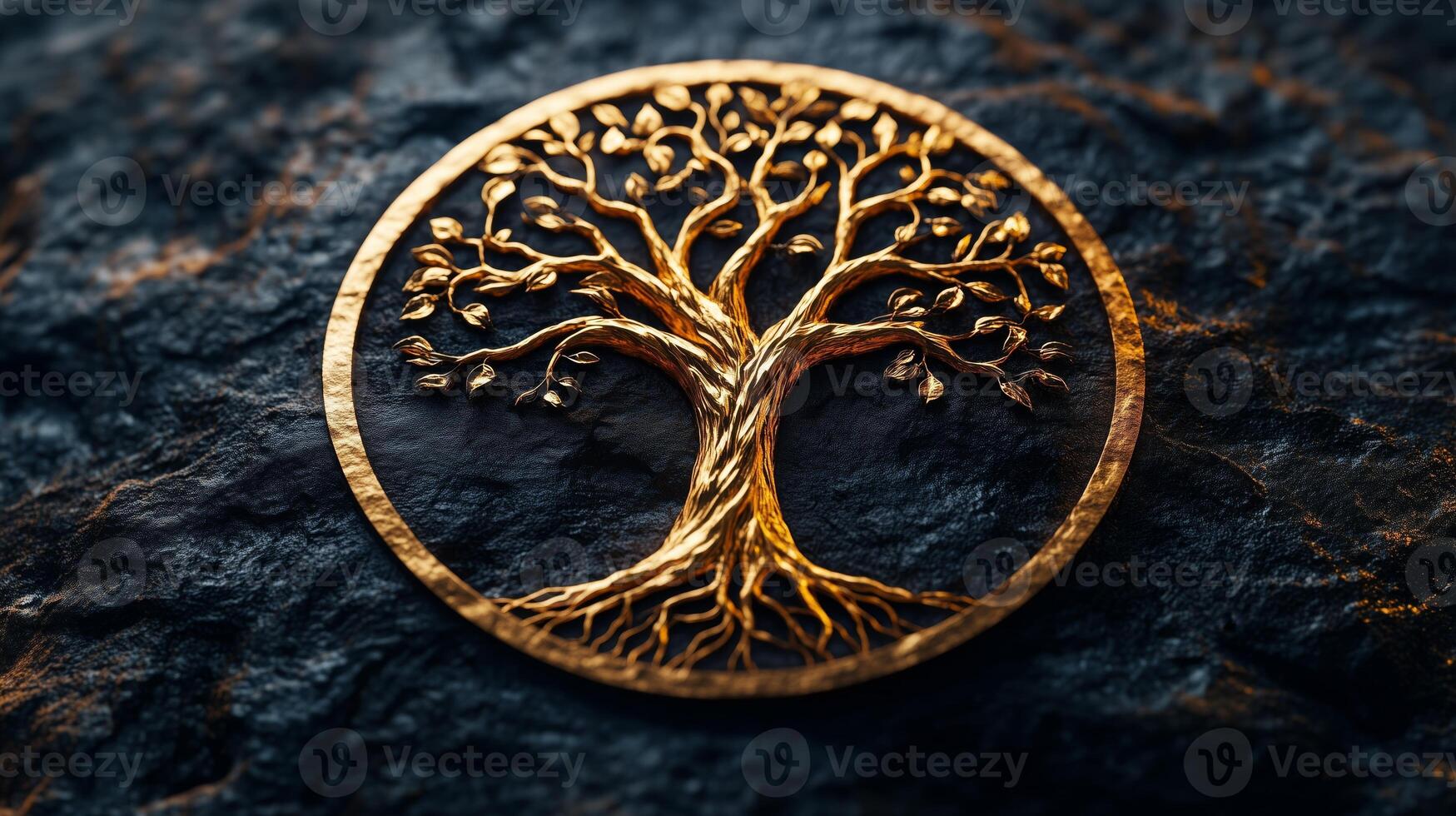 Golden tree of life on black background photo