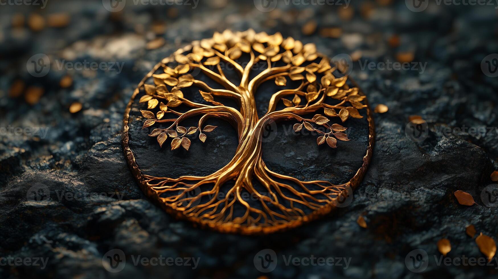 Golden tree of life on a dark background photo