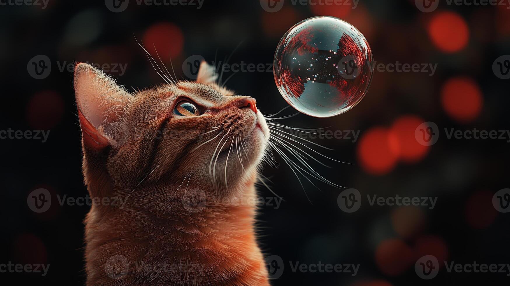 A cat looking up at a bubble photo