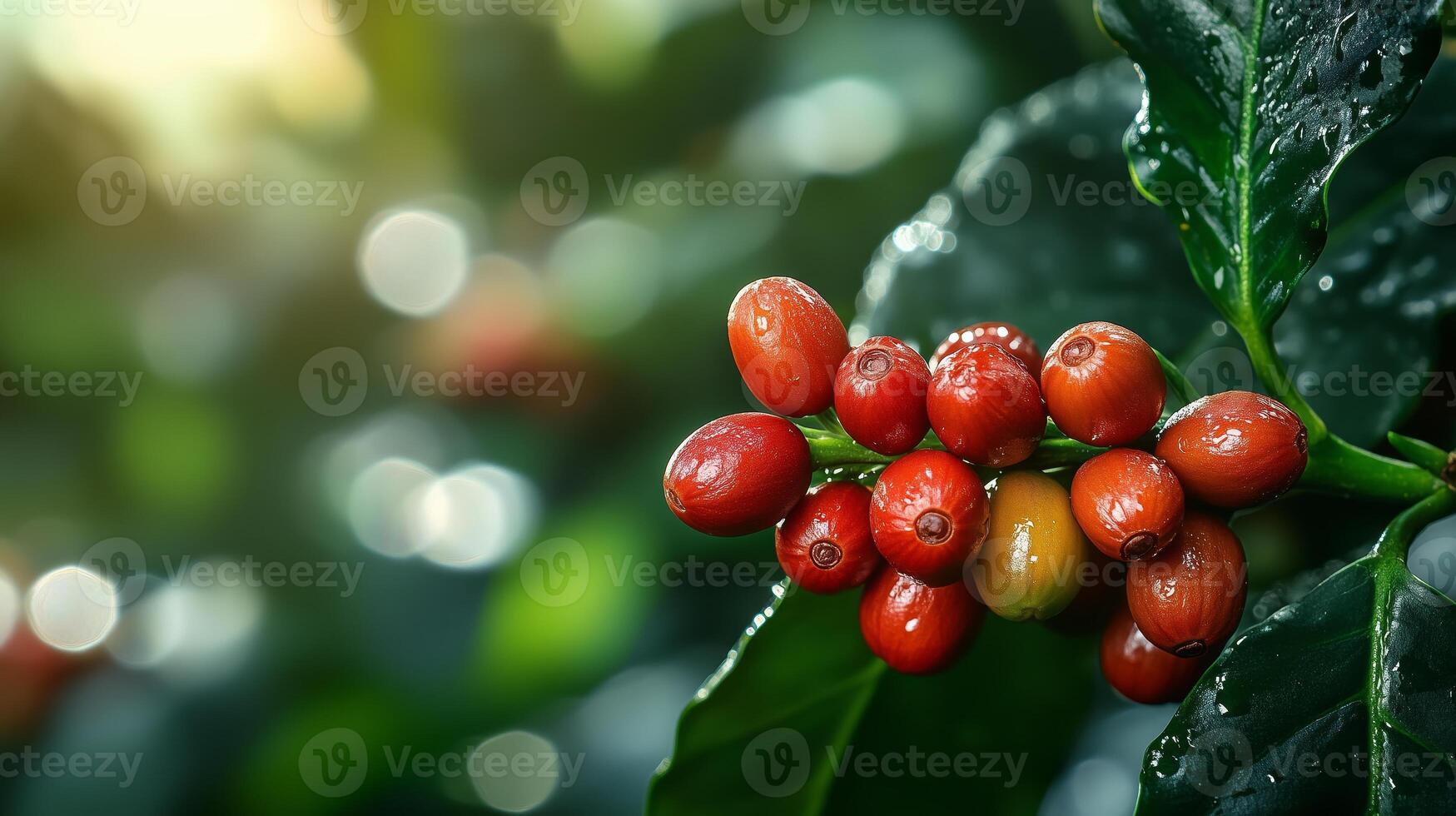 Coffee beans on a tree branch photo