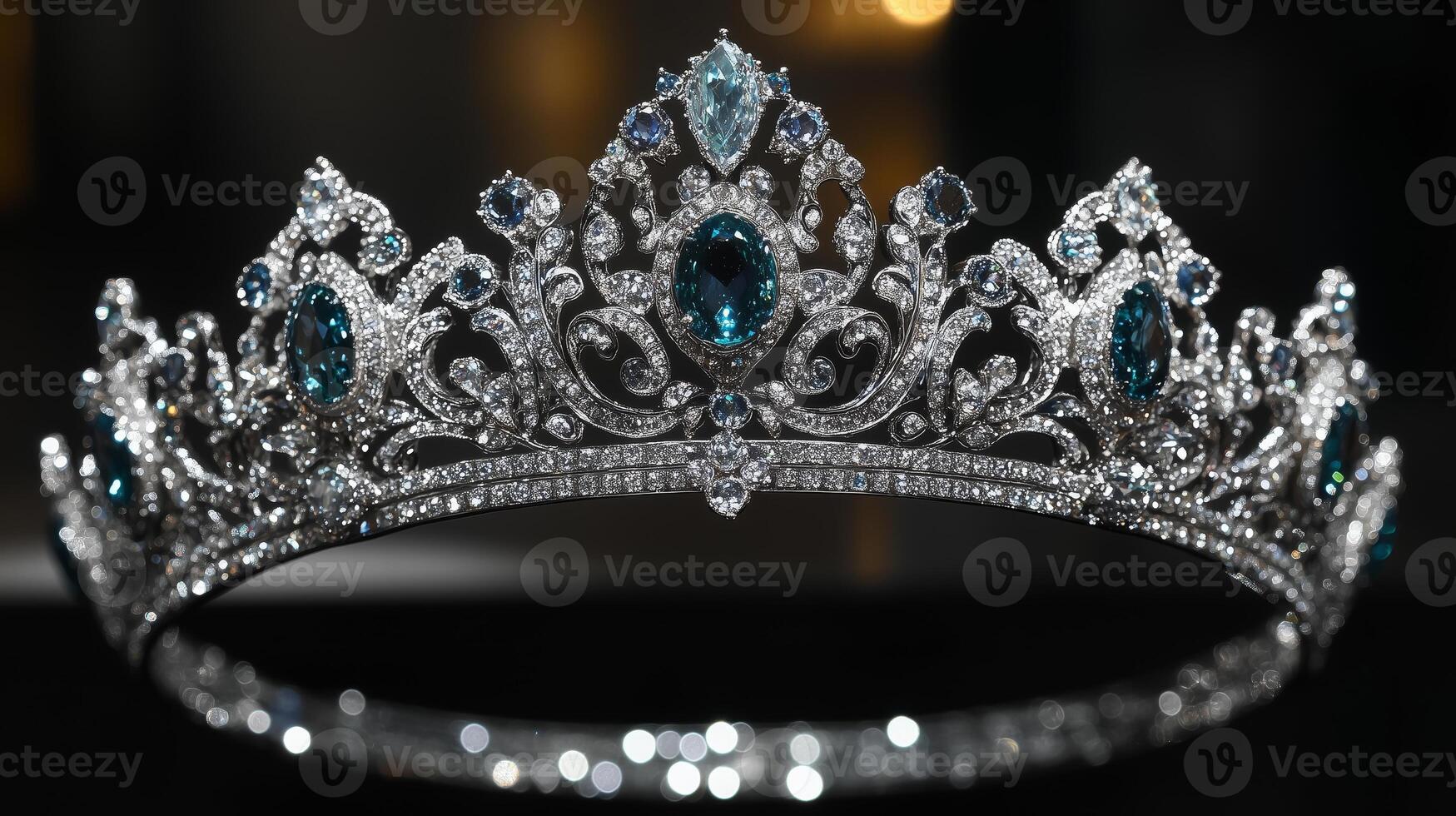 The tiara is made of white gold and blue diamonds photo