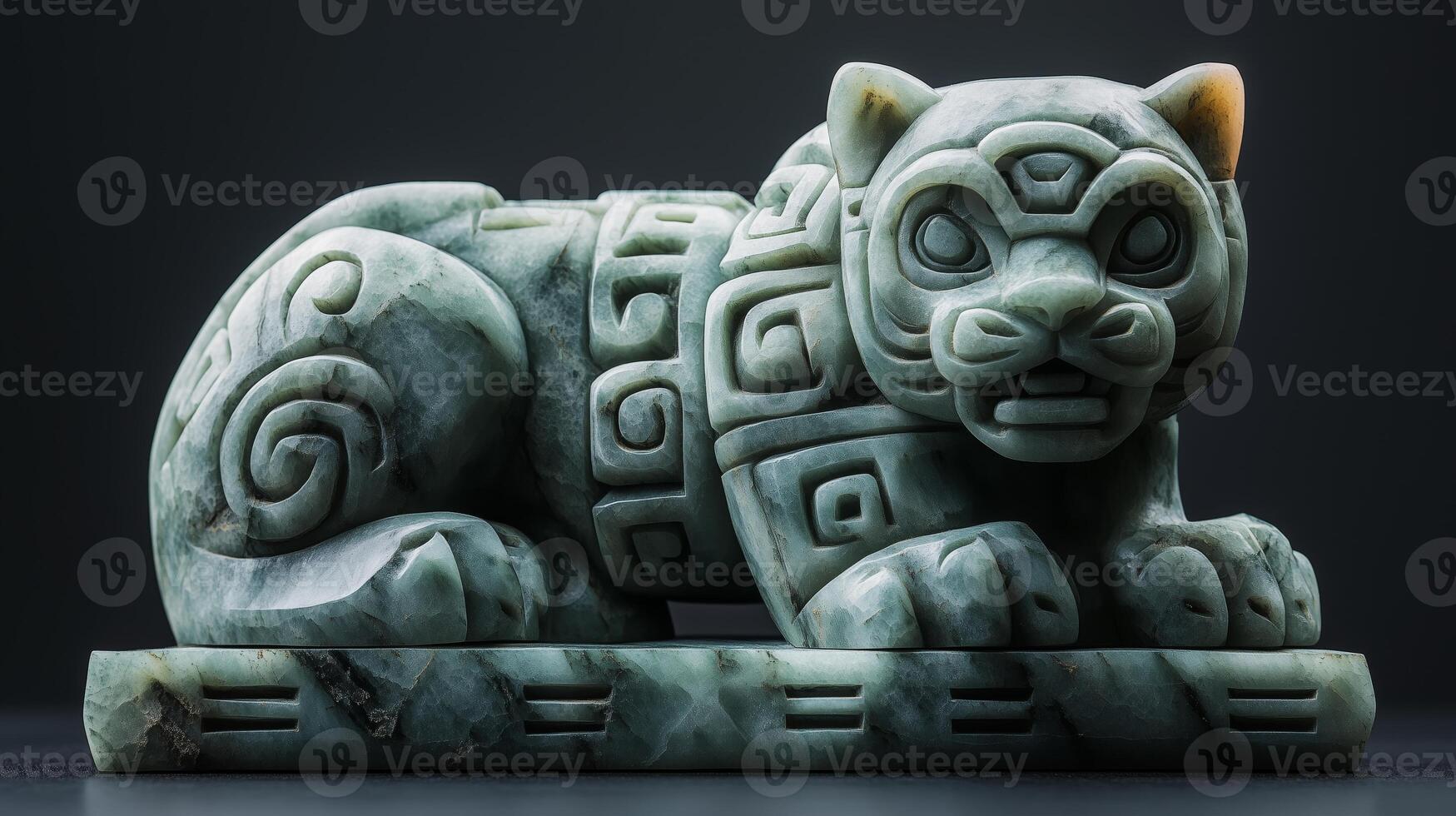 A stone sculpture of a tiger with a black background photo