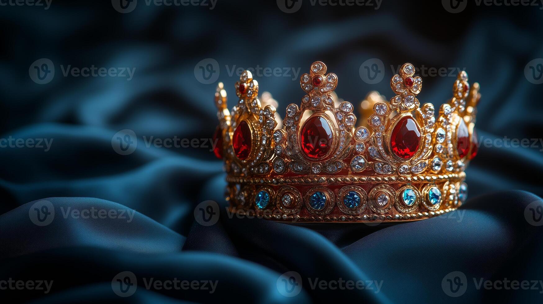 A crown on a blue satin cloth photo
