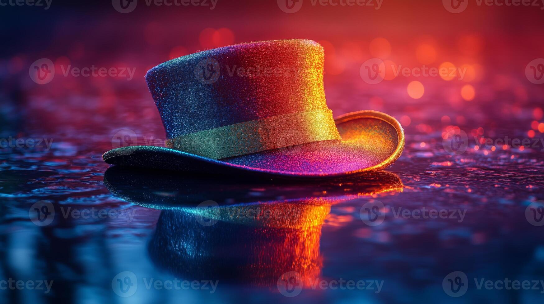 A hat sitting on the ground in the rain photo