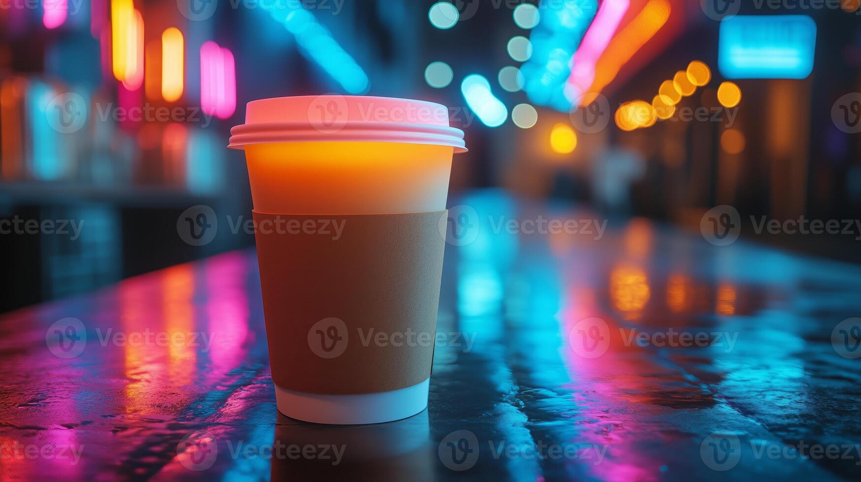 Coffee Cup Illuminated By Vibrant Neon Lights photo